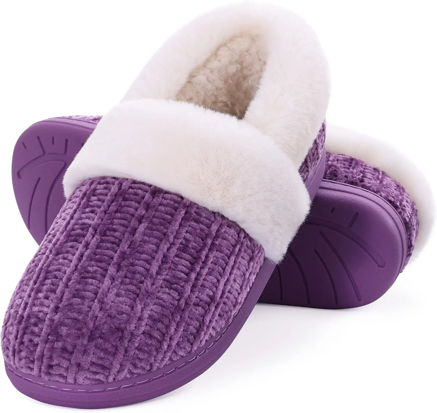 Evshine Women's Fuzzy Memory Foam Slippers, Closed Back Knit Bedroom Slippers, Slip-On Warm House Shoes for Indoor & Outdoor Comfort