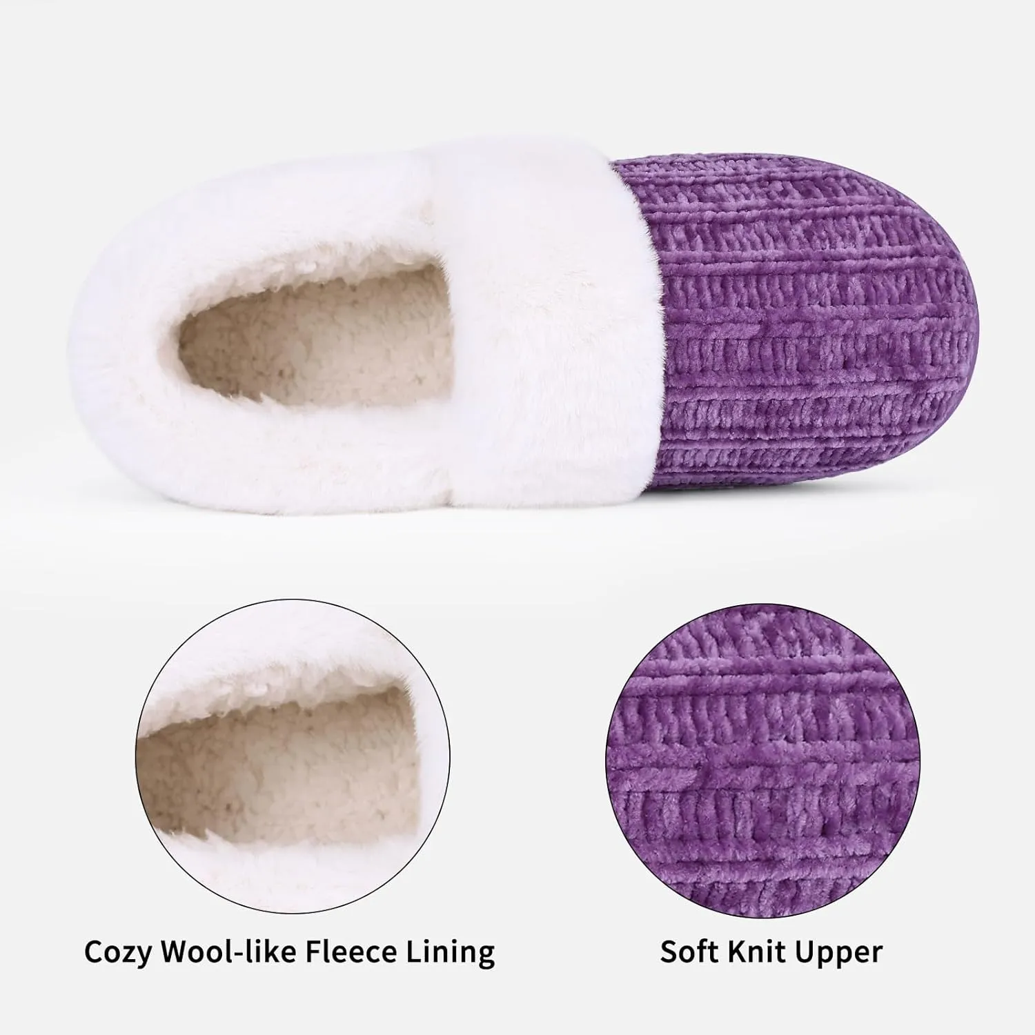 Evshine Women's Fuzzy Memory Foam Slippers, Closed Back Knit Bedroom Slippers, Slip-On Warm House Shoes for Indoor & Outdoor Comfort