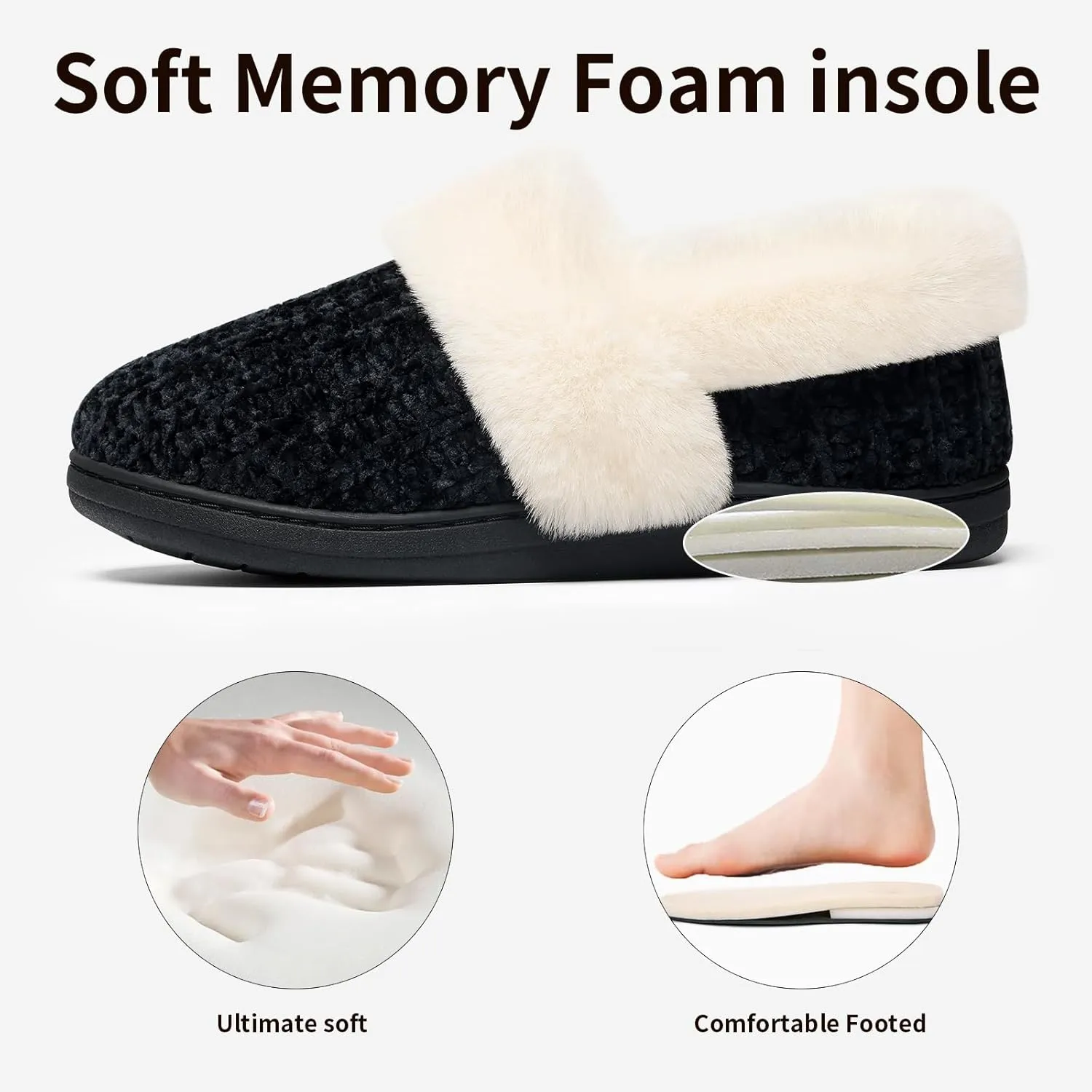 Evshine Women's Fuzzy Memory Foam Slippers, Closed Back Knit Bedroom Slippers, Slip-On Warm House Shoes for Indoor & Outdoor Comfort