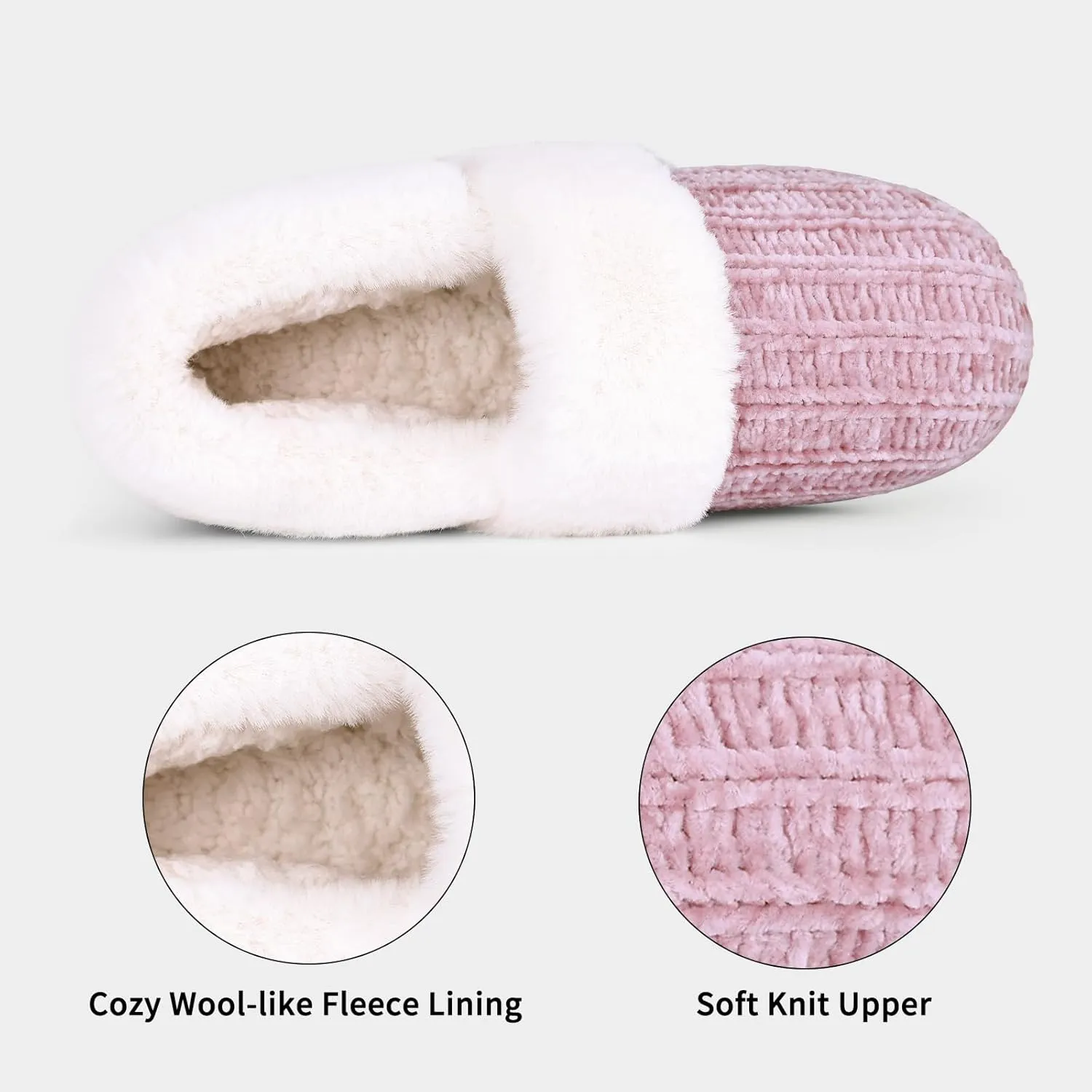 Evshine Women's Fuzzy Memory Foam Slippers, Closed Back Knit Bedroom Slippers, Slip-On Warm House Shoes for Indoor & Outdoor Comfort