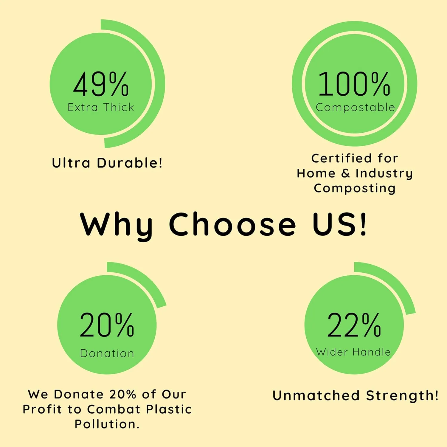 Extra Thick 1 MIL Compostable Trash Bags with Handles, 2.6 Gallon - Heavy Duty, Ultra Durable, Leak Proof, Kitchen Compost Bin Compatible, 50 Count, Handle-Tie