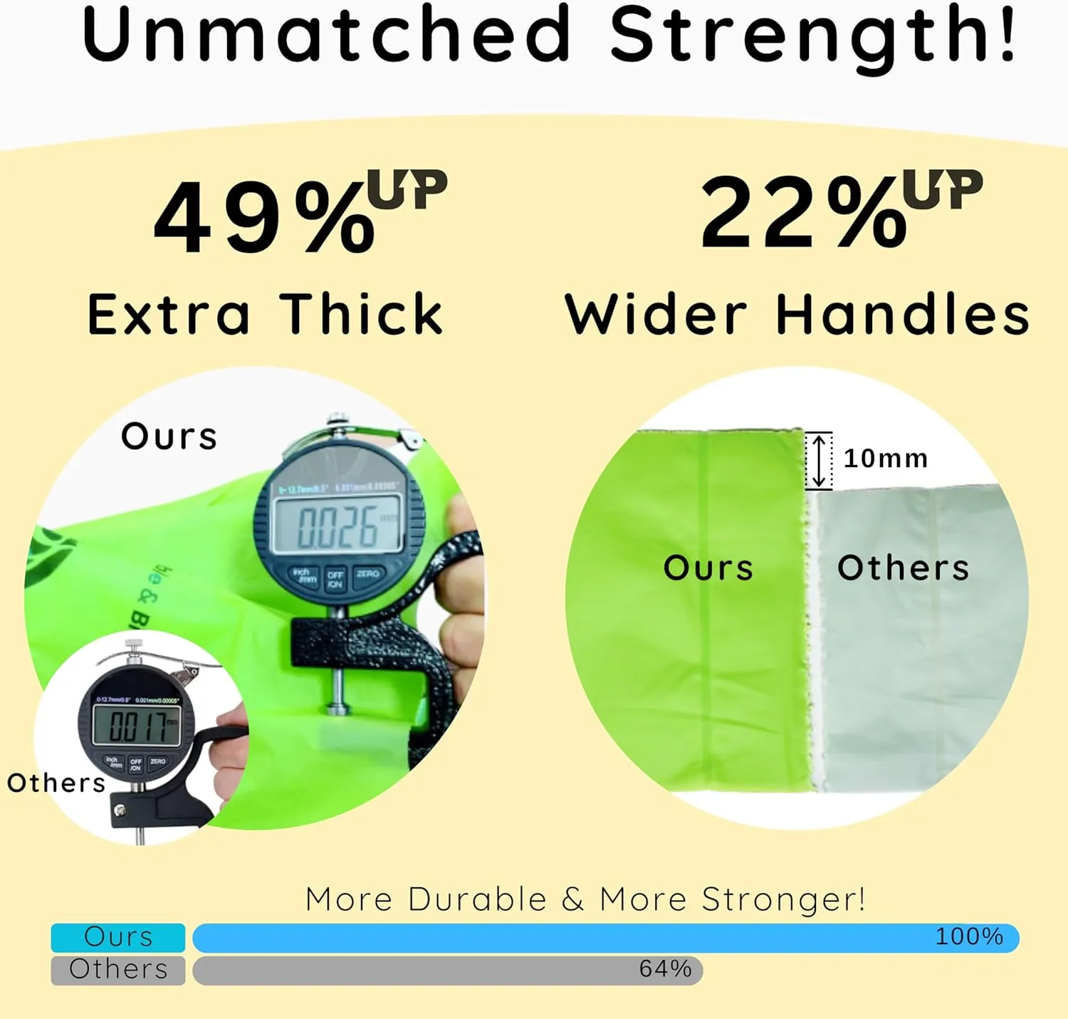 Extra Thick 1 MIL Compostable Trash Bags with Handles, 2.6 Gallon - Heavy Duty, Ultra Durable, Leak Proof, Kitchen Compost Bin Compatible, 50 Count, Handle-Tie