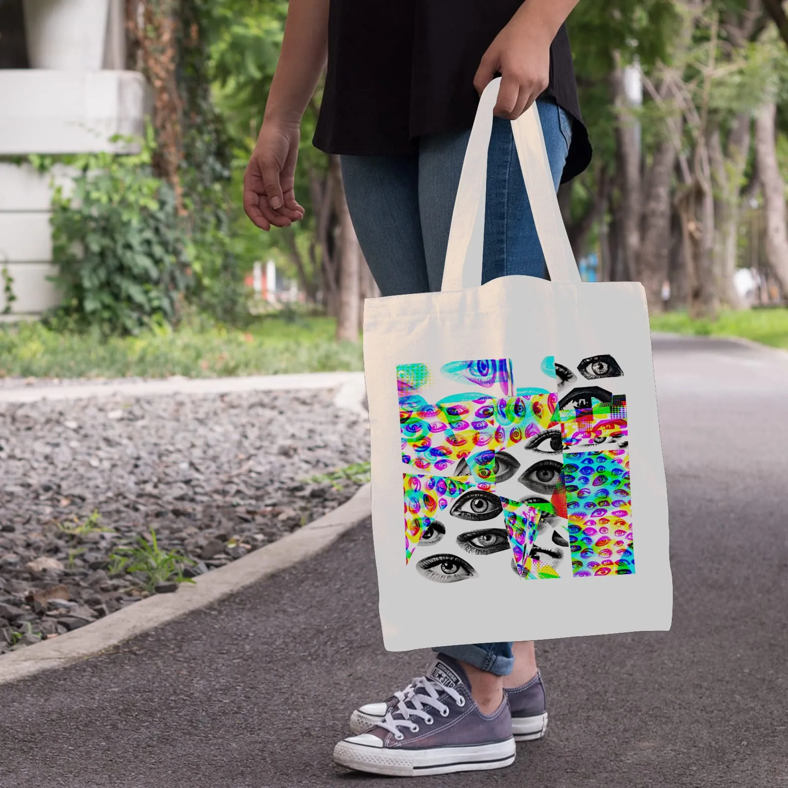 Eyes Glitch RGB Cotton Tote Bag