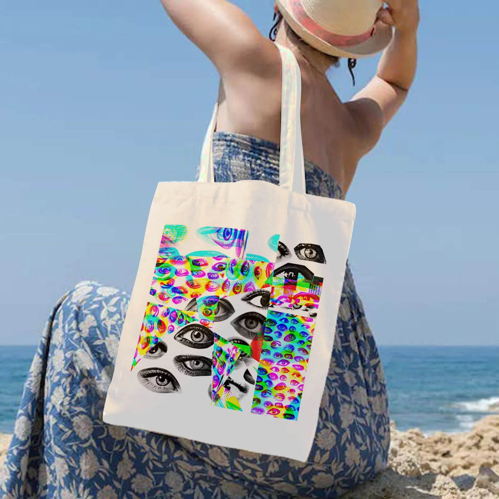 Eyes Glitch RGB Cotton Tote Bag