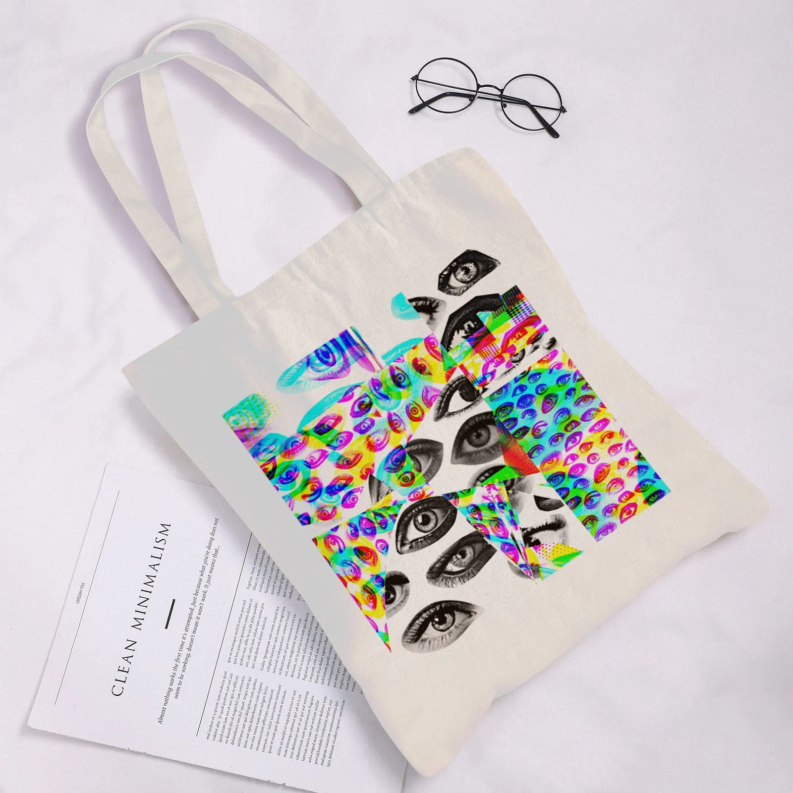 Eyes Glitch RGB Cotton Tote Bag