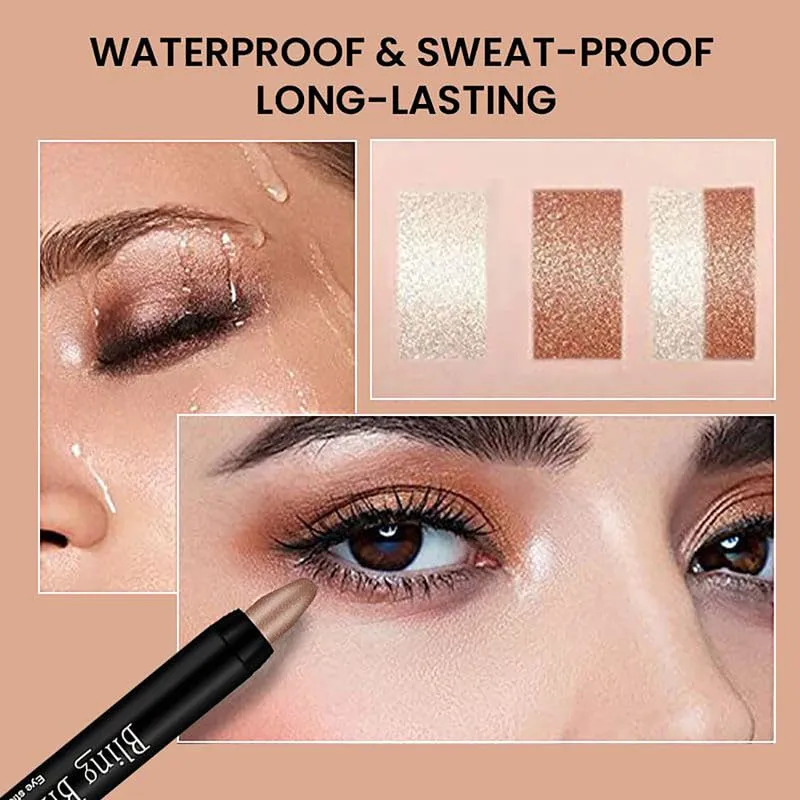 Eyeshadow Shimmer Stick, 2024 New Highlighter Eyeshadow Pencil Waterproof Glitter Eye Shadow Eyeliner Pen, Waterproof Eyeshadow Shimmer Stick Long Lasting Brightener Eyeshadow Pencil Crayon