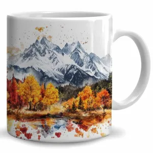 Fall Mountain Range Coffee Mug - Mountain Lover Mugs Gifts for Women Men - Birthday, Thanksgiving Gift for Friend Mom Dad Wife Husband - Watercolor Printed 11oz Ceramic Mug