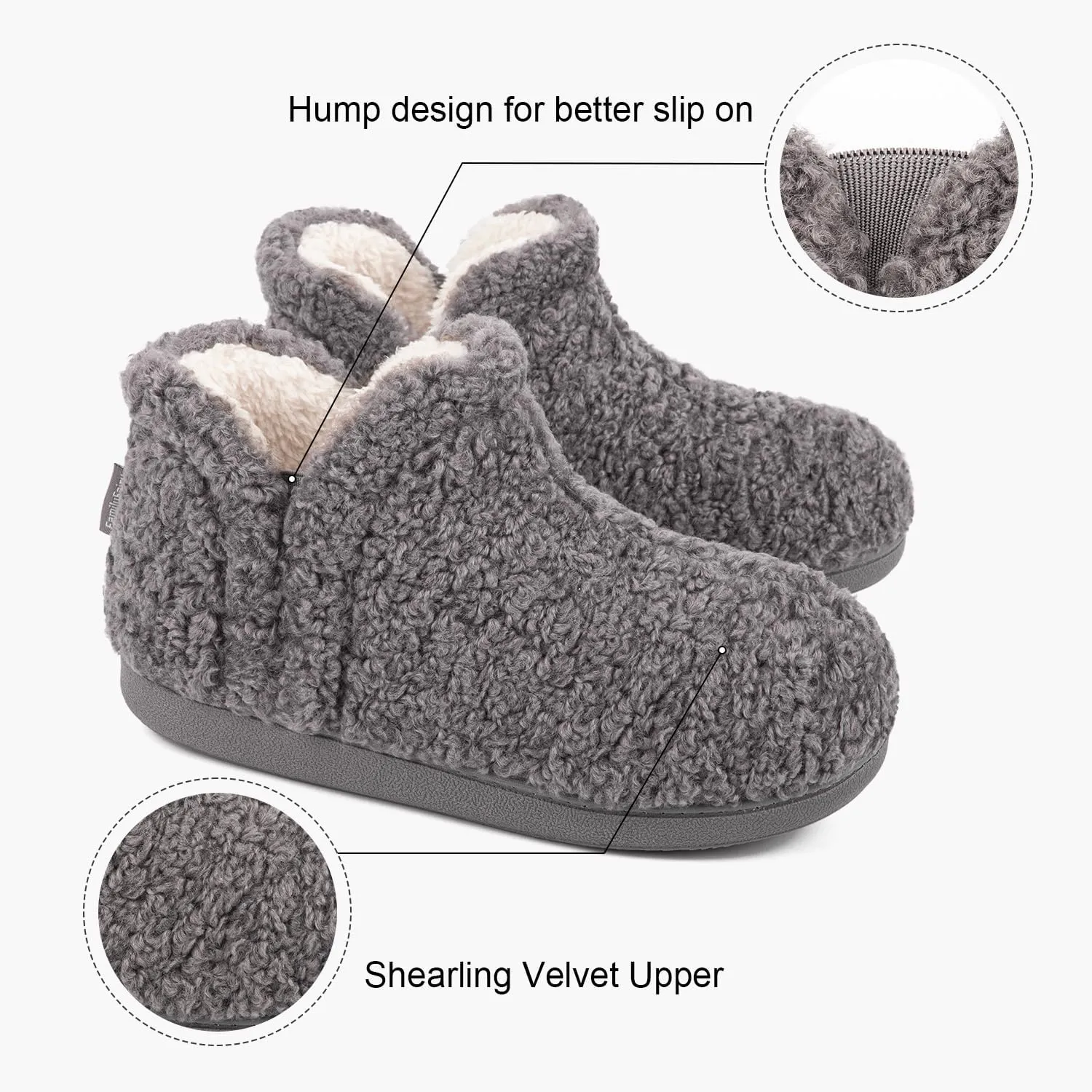 FamilyFairy Bootie Slippers for Women Warm House Shoes Memory Foam Indoor Outdoor Fuzzy Boots with Rubber Sole