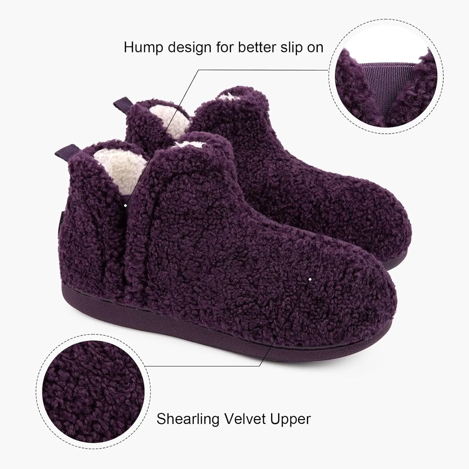 FamilyFairy Bootie Slippers for Women Warm House Shoes Memory Foam Indoor Outdoor Fuzzy Boots with Rubber Sole