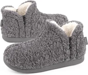 FamilyFairy Bootie Slippers for Women Warm House Shoes Memory Foam Indoor Outdoor Fuzzy Boots with Rubber Sole