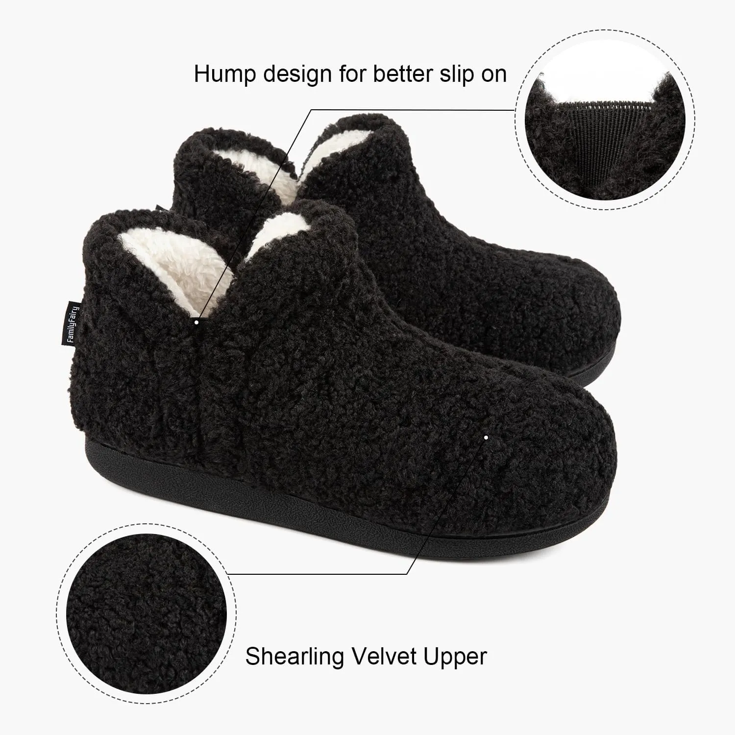 FamilyFairy Bootie Slippers for Women Warm House Shoes Memory Foam Indoor Outdoor Fuzzy Boots with Rubber Sole
