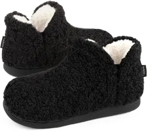 FamilyFairy Bootie Slippers for Women Warm House Shoes Memory Foam Indoor Outdoor Fuzzy Boots with Rubber Sole