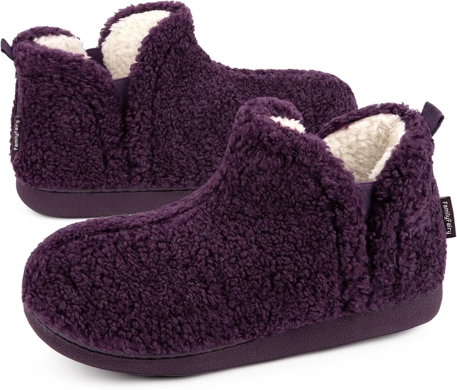 FamilyFairy Bootie Slippers for Women Warm House Shoes Memory Foam Indoor Outdoor Fuzzy Boots with Rubber Sole