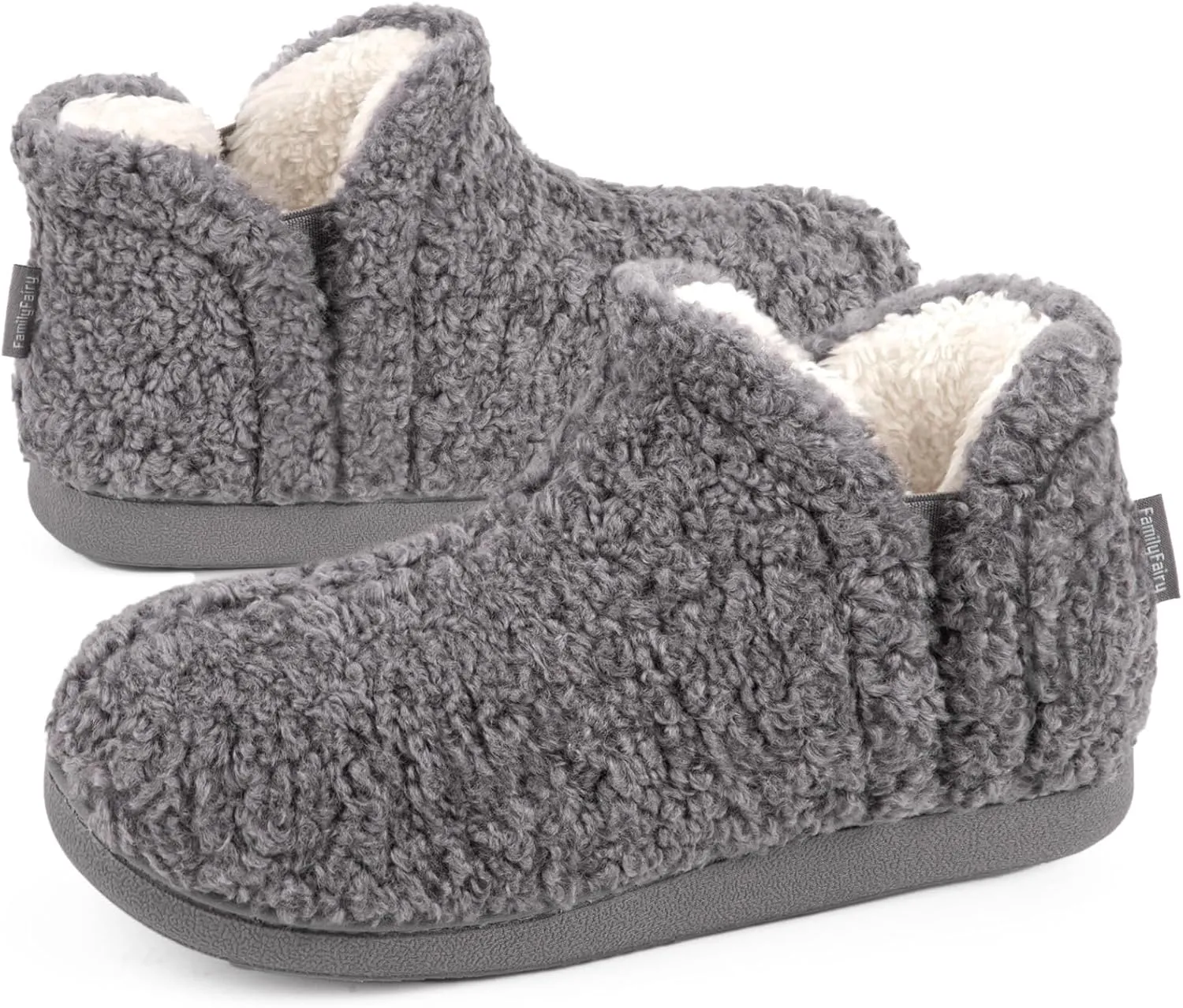 FamilyFairy Bootie Slippers for Women Warm House Shoes Memory Foam Indoor Outdoor Fuzzy Boots with Rubber Sole
