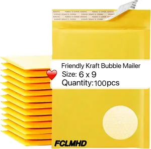 FCLMHD Kraft Bubble Mailers 100Pack 6x10 InchYellow Padded Envelopes Discount Small Business Mailing Packages Self Sealing Tear Resistant Boutique Bulk Mail Shipping Bags for Jewelry Makeup Supplies.