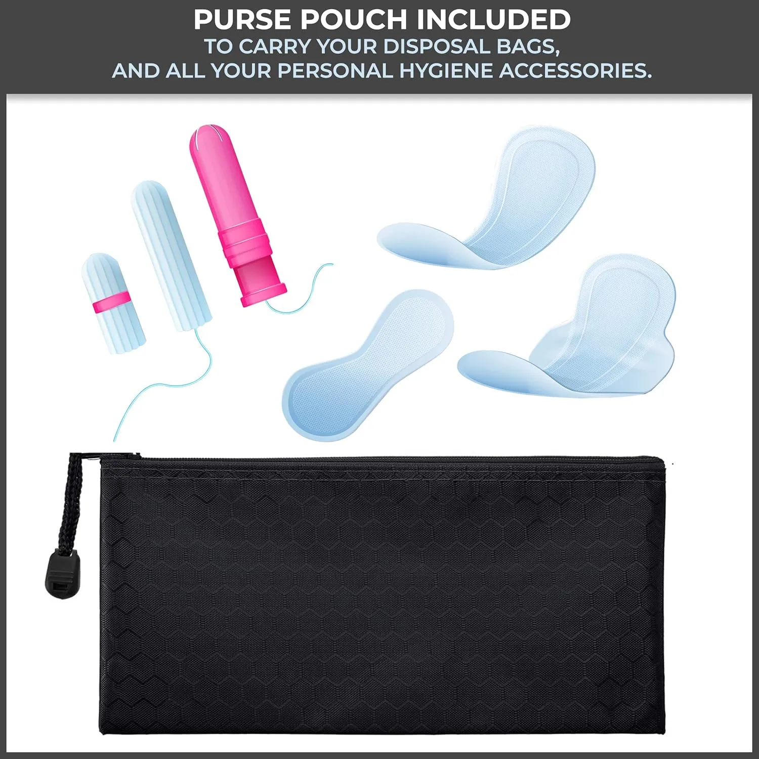 Feminine Personal Disposal Bags- 100 Black Opaque Bags for Sanitary Disposal, with Purse Pouch. Discreet Disposal for Tampons, Pads, and Liners (Black)