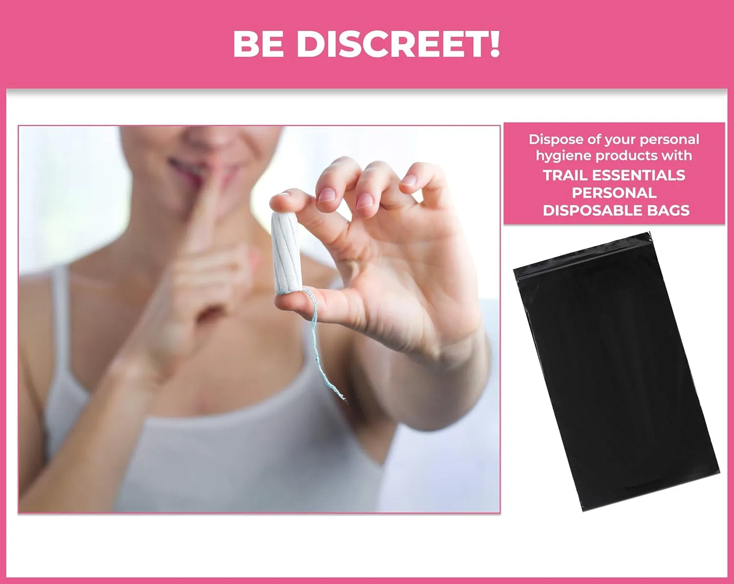 Feminine Personal Disposal Bags- 100 Black Opaque Bags for Sanitary Disposal, with Purse Pouch. Discreet Disposal for Tampons, Pads, and Liners (Black)