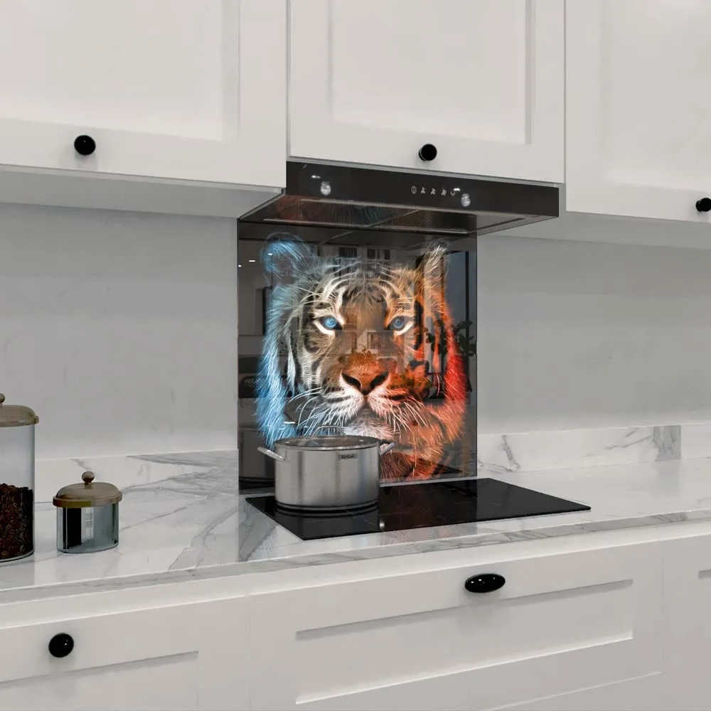 Fire and Ice Tiger Printed Glass  Splashback - DIY