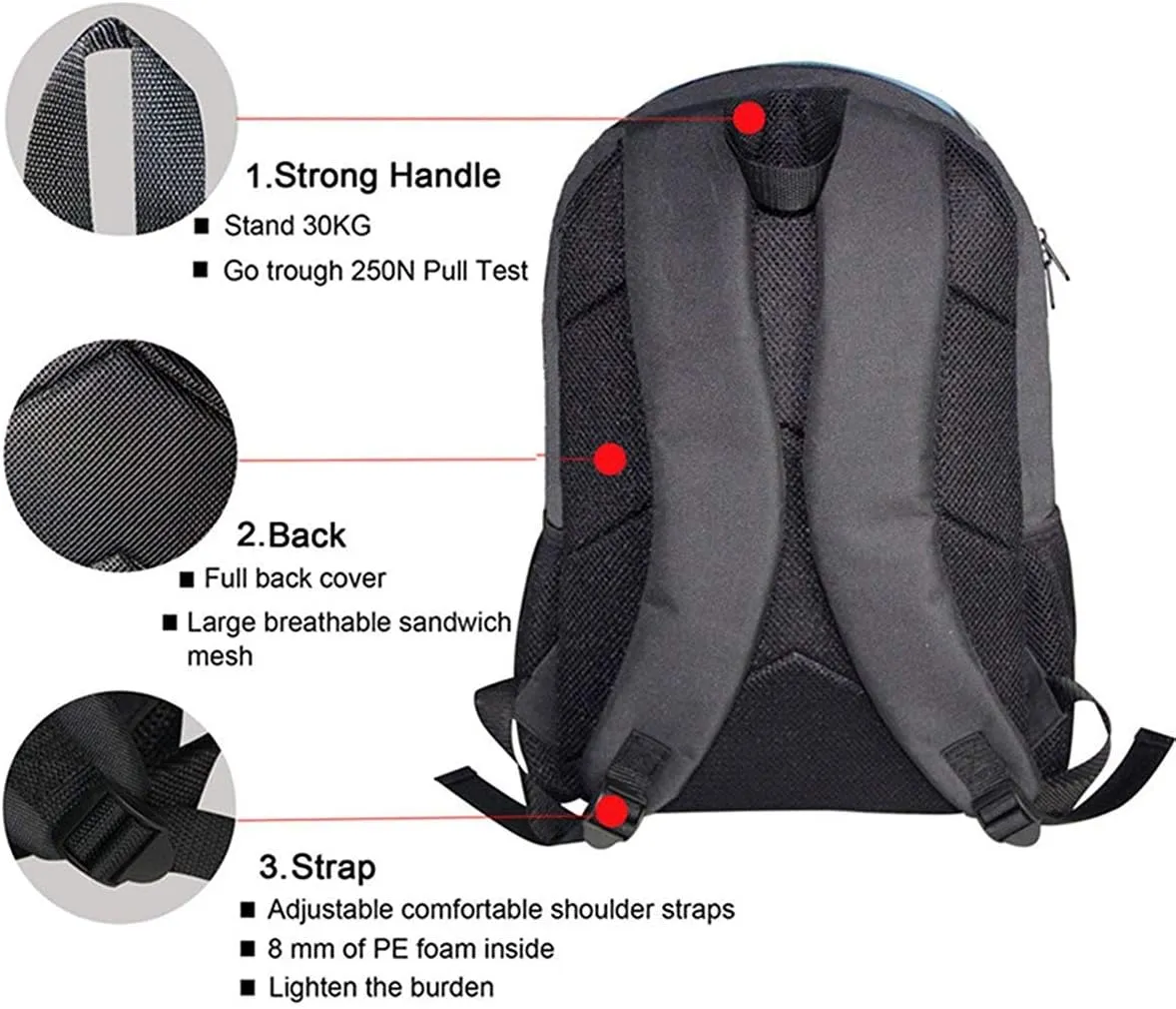 Fire Water Football Designs Backpack Set 3 Piece School Bags for Teen Boys Lunch Bags Pen Holder