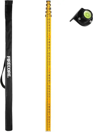 Firecore 16-Foot Aluminum Grade Rod - 8ths, 5 Sections Dual Sided Telescoping Leveling Rod with Bubble Level and Carrying Case - FLR500C