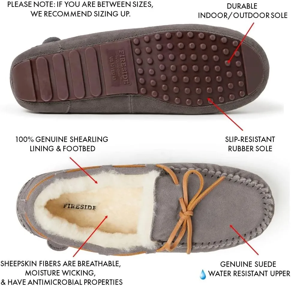 Fireside by Dearfoams Men's Victor Shearling Moccasin with Tie Slipper