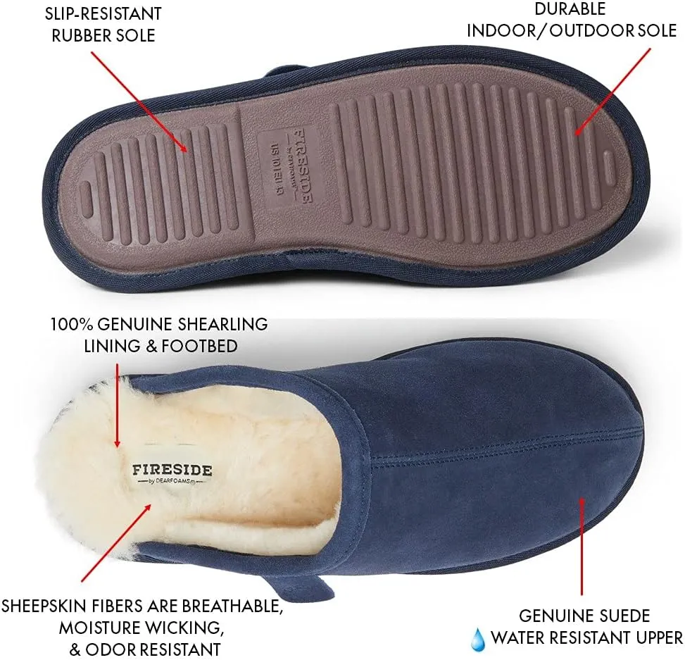 Fireside by Dearfoams Men's Warwick Water Resistant Shearling Scuff Slipper