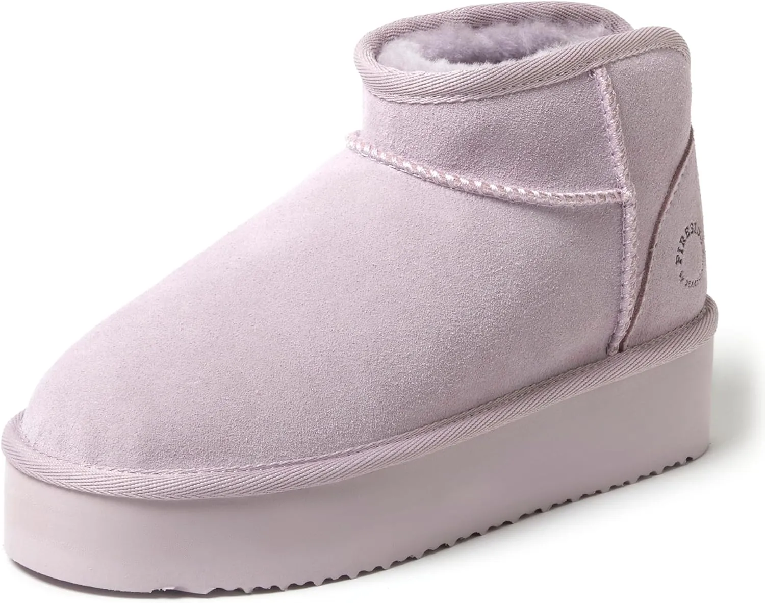 Fireside by Dearfoams Women's Riverland Shearling Fur Lined Mini Ankle Boot with Platform Slipper
