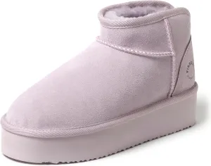 Fireside by Dearfoams Women's Riverland Shearling Fur Lined Mini Ankle Boot with Platform Slipper