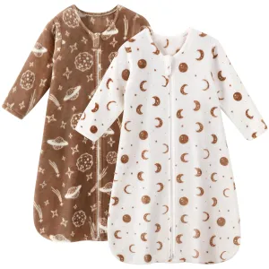 Fleece Baby Sleep Sack 12-18 Months Long Sleeve 2.0 Tog Baby Wearable Blanket with 2-Way Zipper Warm Sleeping Sack for Toddler Infant - Large White Brown Moon