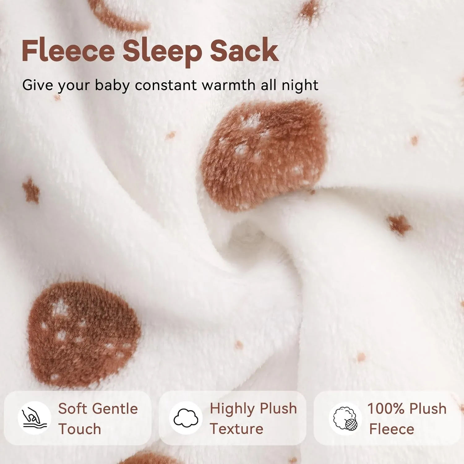 Fleece Baby Sleep Sack 12-18 Months Long Sleeve 2.0 Tog Baby Wearable Blanket with 2-Way Zipper Warm Sleeping Sack for Toddler Infant - Large White Brown Moon