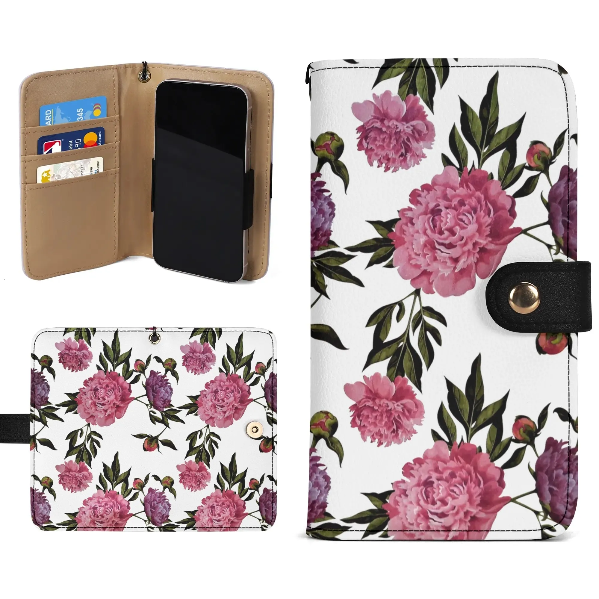 Floral Pattern Brown PU Leather Phone Flip Case with Coinpurse