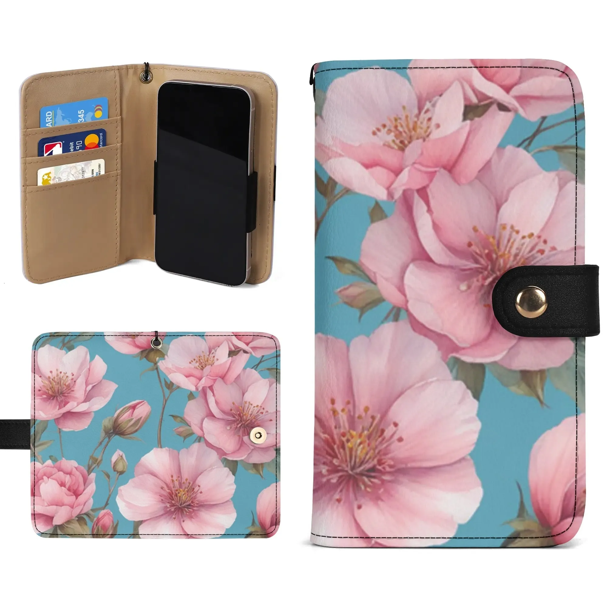 Floral Pattern Brown PU Leather Phone Flip Case with Coinpurse