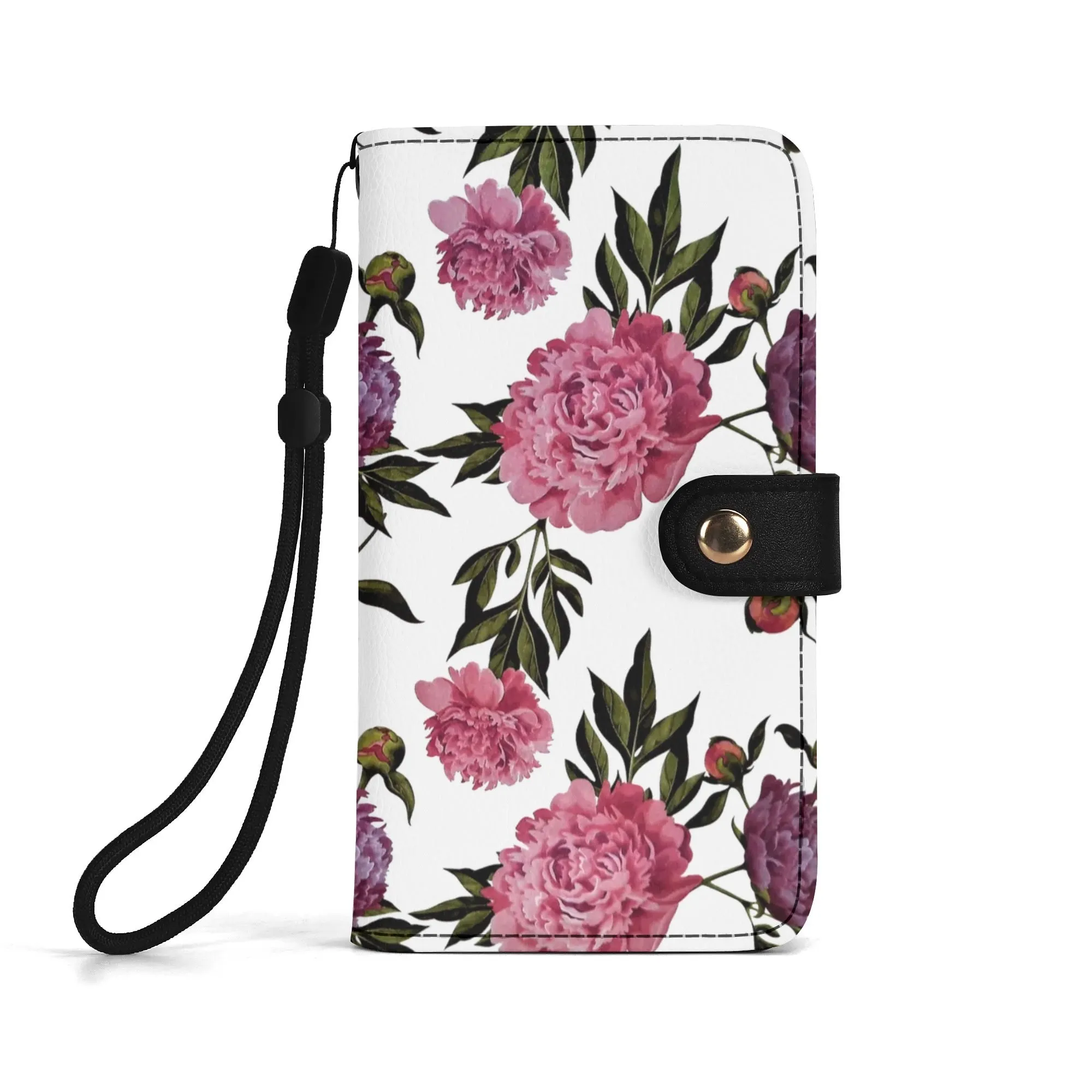 Floral Pattern Brown PU Leather Phone Flip Case with Coinpurse