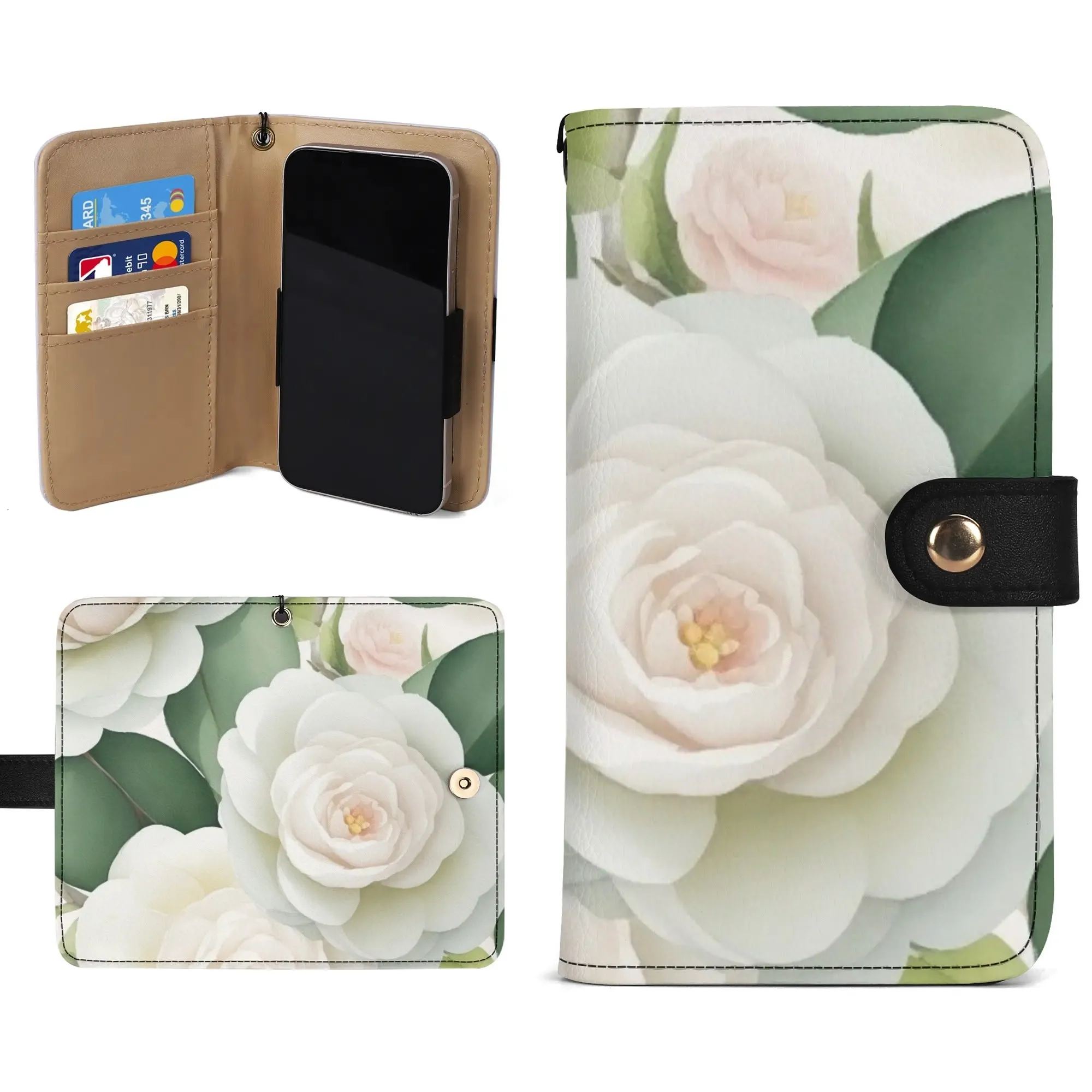 Floral Pattern Brown PU Leather Phone Flip Case with Coinpurse
