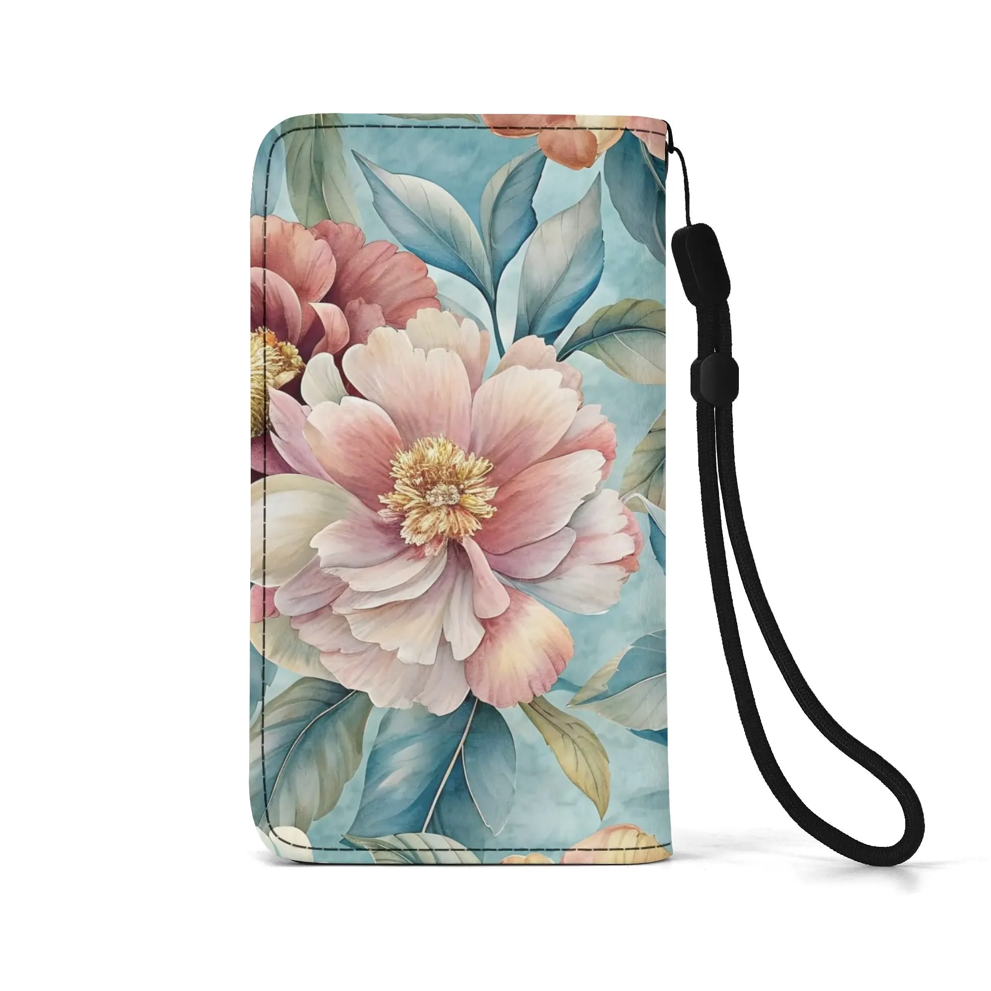 Floral Pattern Brown PU Leather Phone Flip Case with Coinpurse