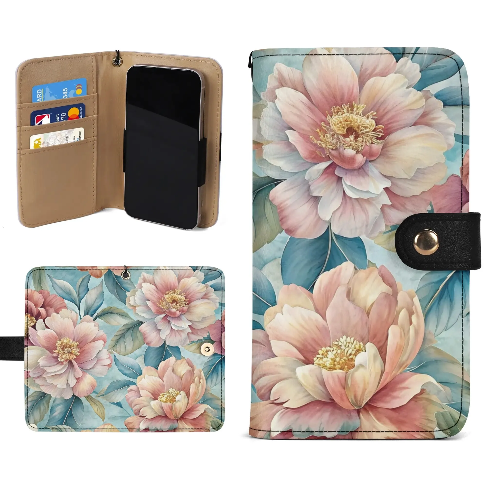 Floral Pattern Brown PU Leather Phone Flip Case with Coinpurse