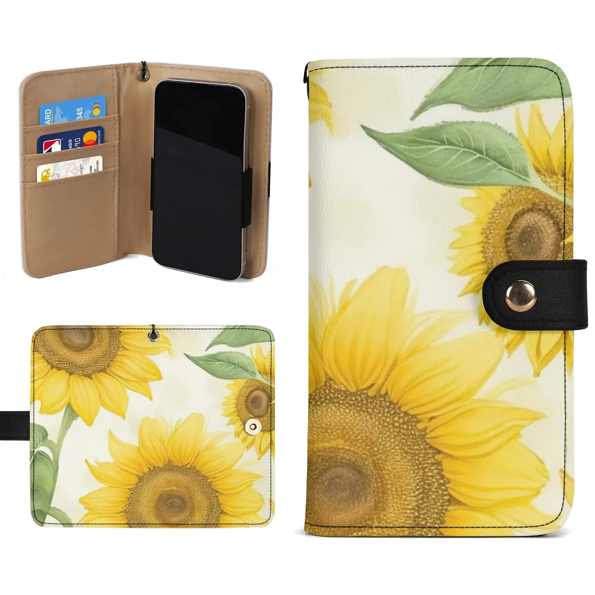 Floral Pattern Brown PU Leather Phone Flip Case with Coinpurse