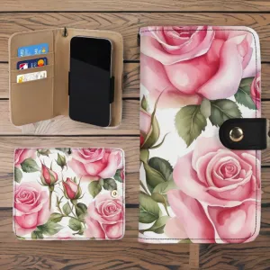 Floral Pattern Brown PU Leather Phone Flip Case with Coinpurse