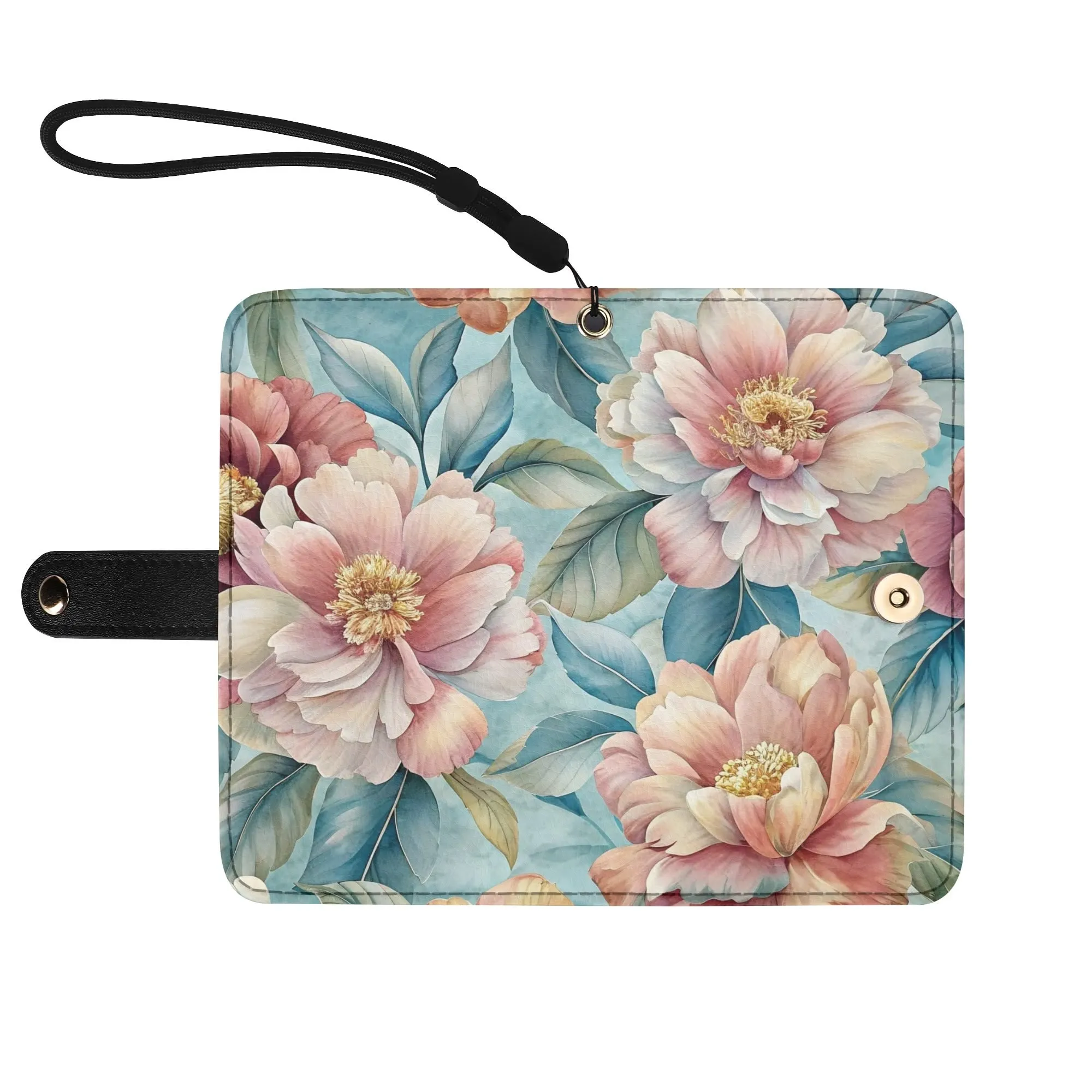 Floral Pattern Brown PU Leather Phone Flip Case with Coinpurse