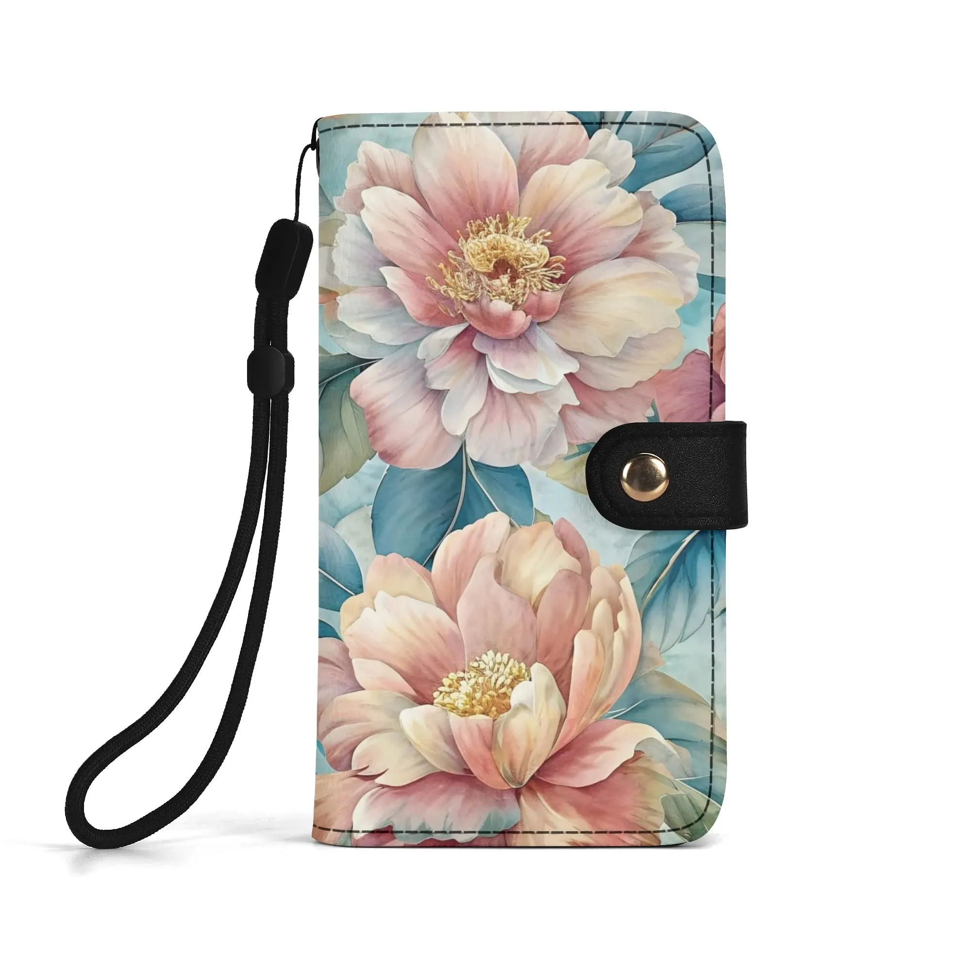 Floral Pattern Brown PU Leather Phone Flip Case with Coinpurse