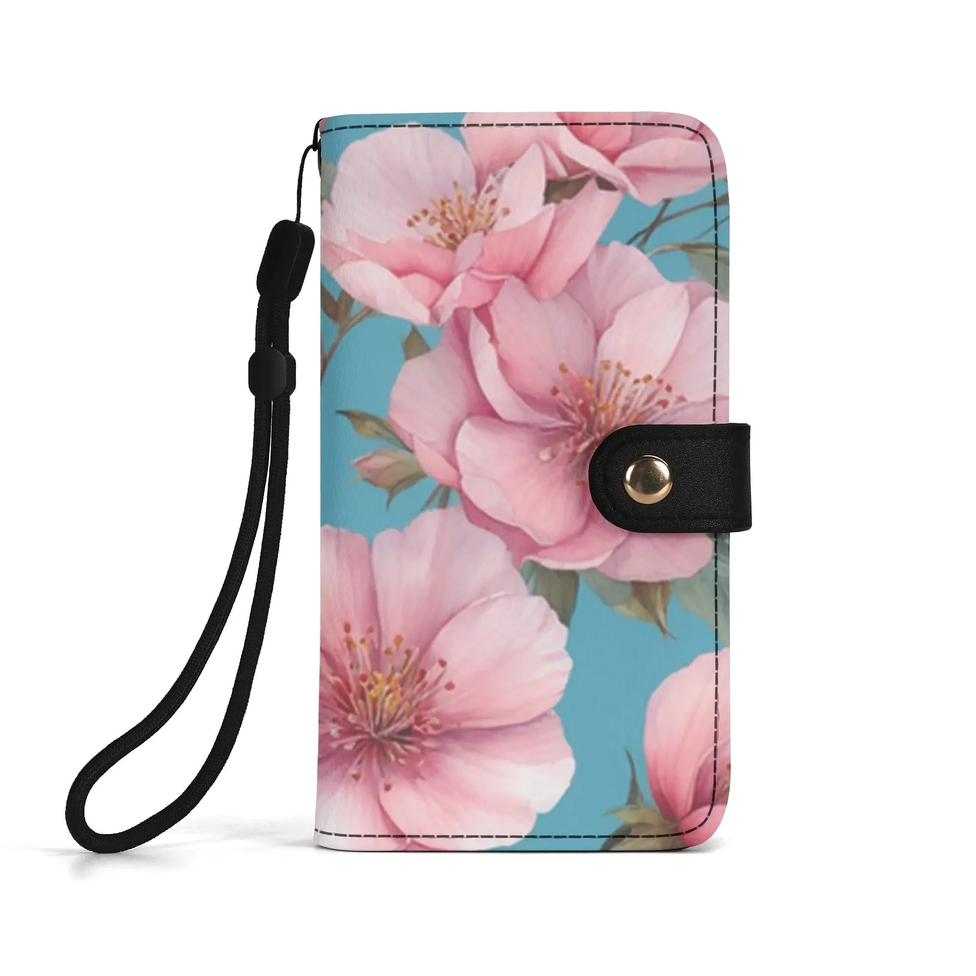 Floral Pattern Brown PU Leather Phone Flip Case with Coinpurse