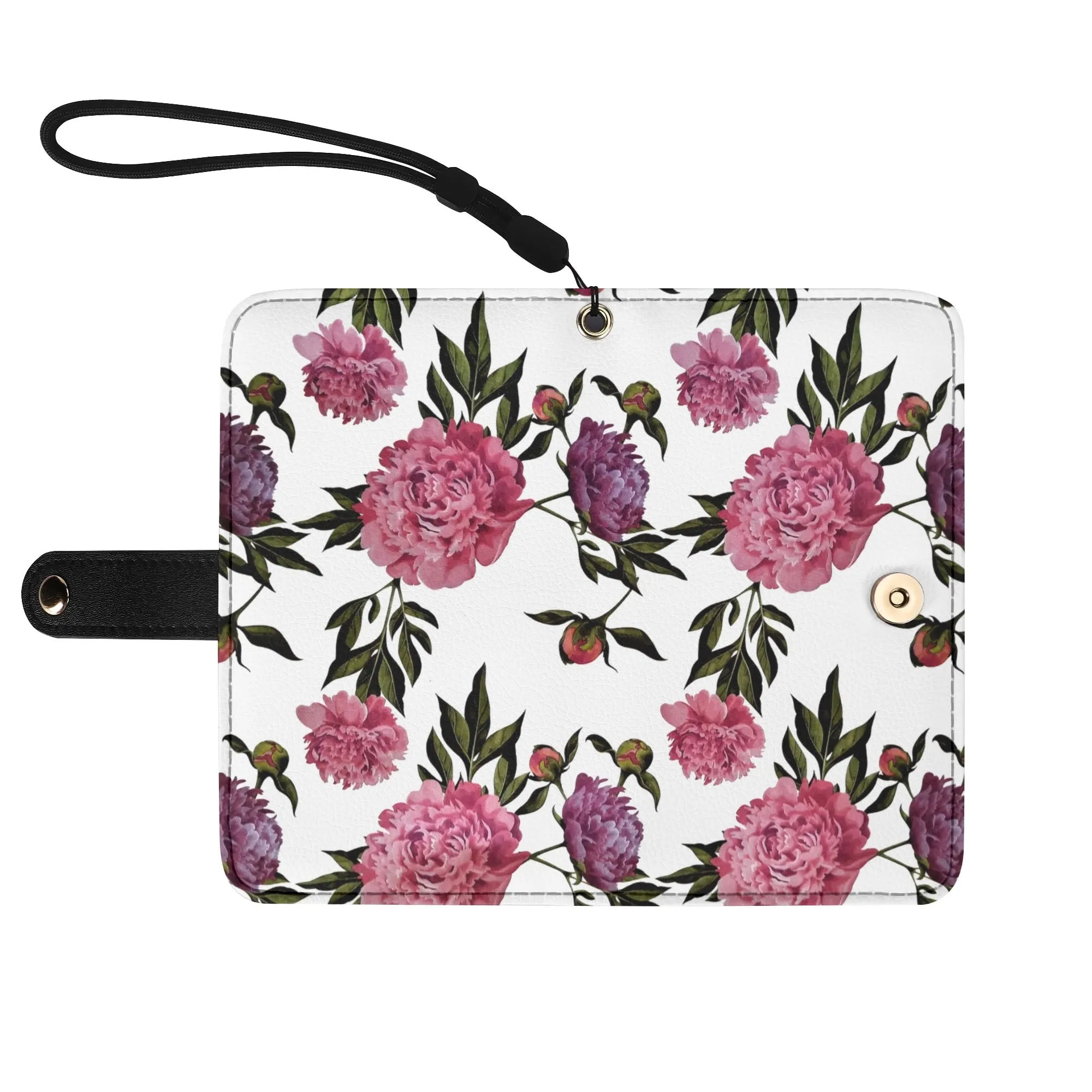 Floral Pattern Brown PU Leather Phone Flip Case with Coinpurse