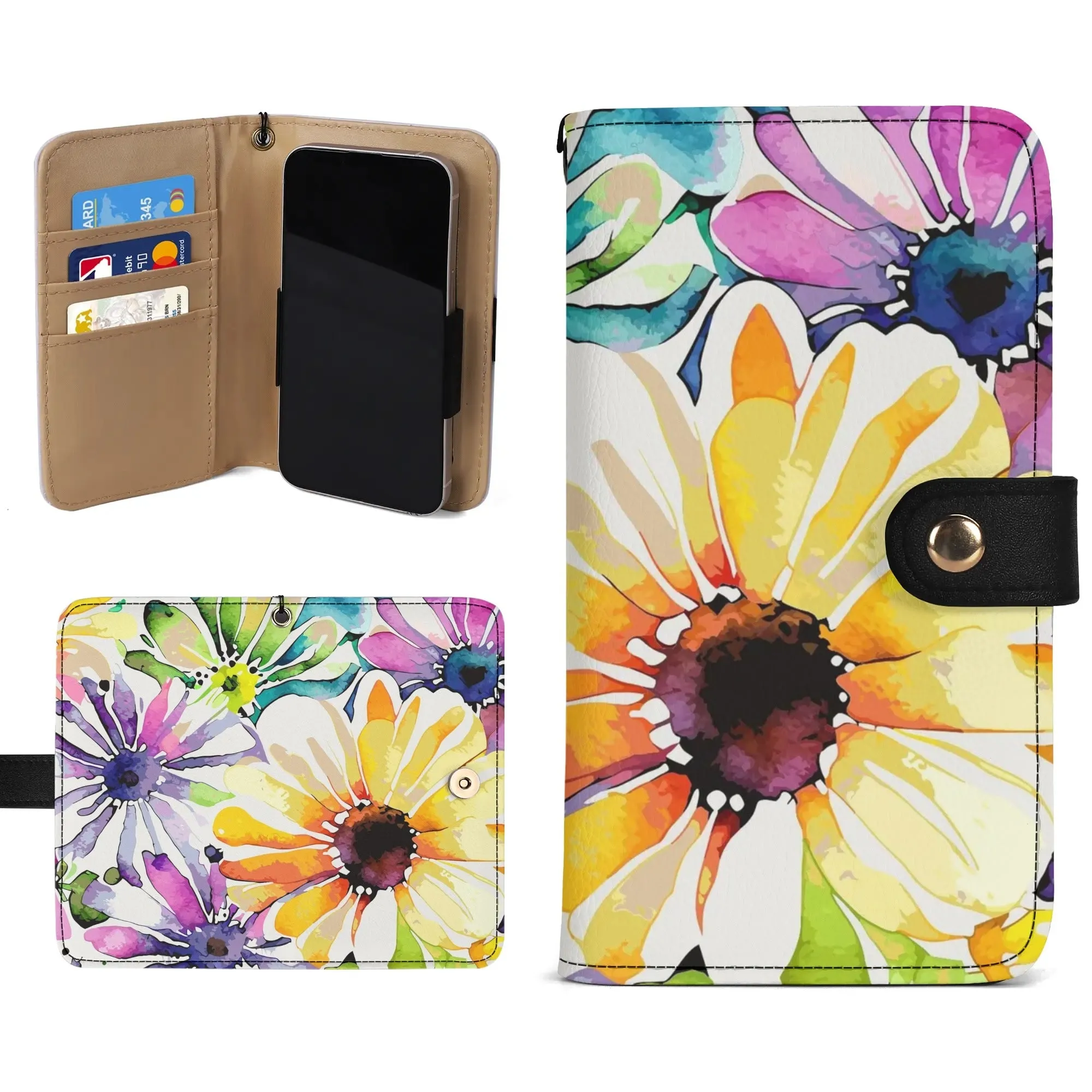Floral Pattern Brown PU Leather Phone Flip Case with Coinpurse