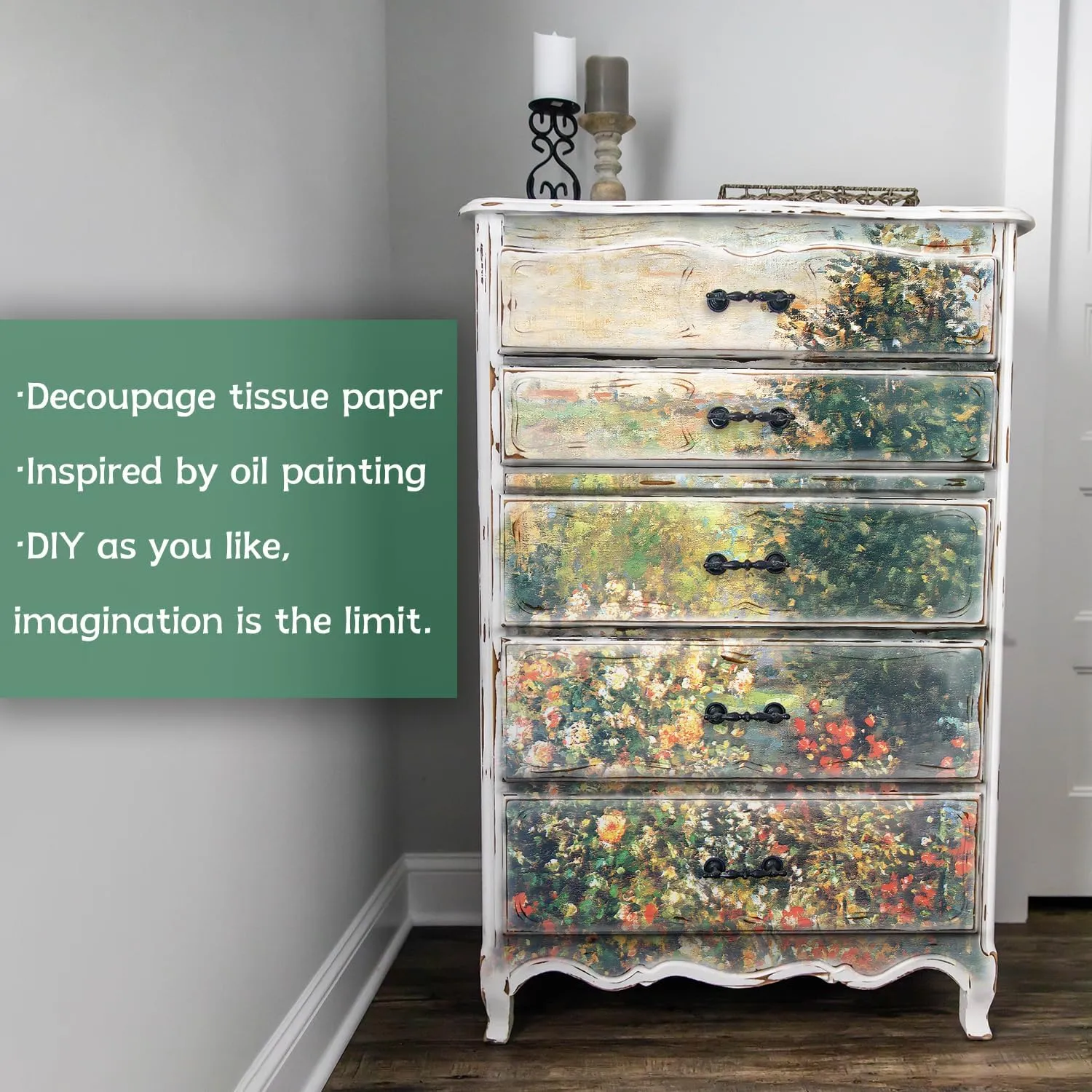 Flortlias Large Decoupage Paper for Furniture, Floral Printed Tissue Paper for Furniture, DIY Crafts Rice Papers, Bloom Lily, 33.07'' x 39.37''