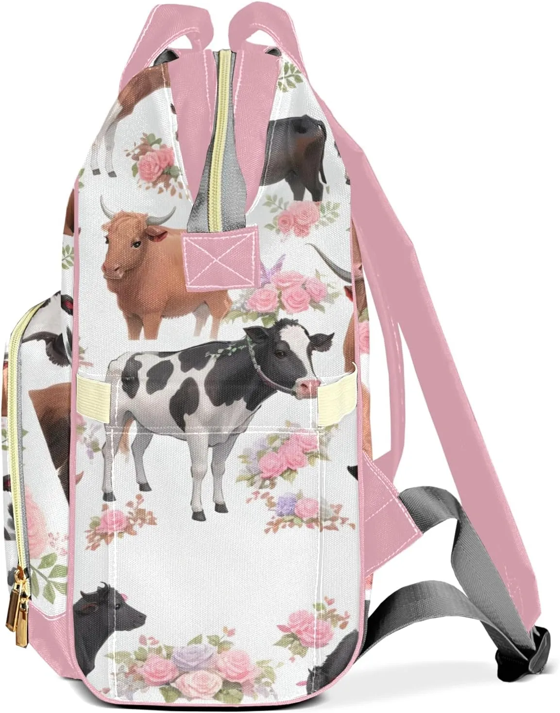 Flower Cow Pattern Personalized Diaper Bag Backpack Name Custom Mommy Nappy Baby Bag Daypack for Mom Dad Gifts