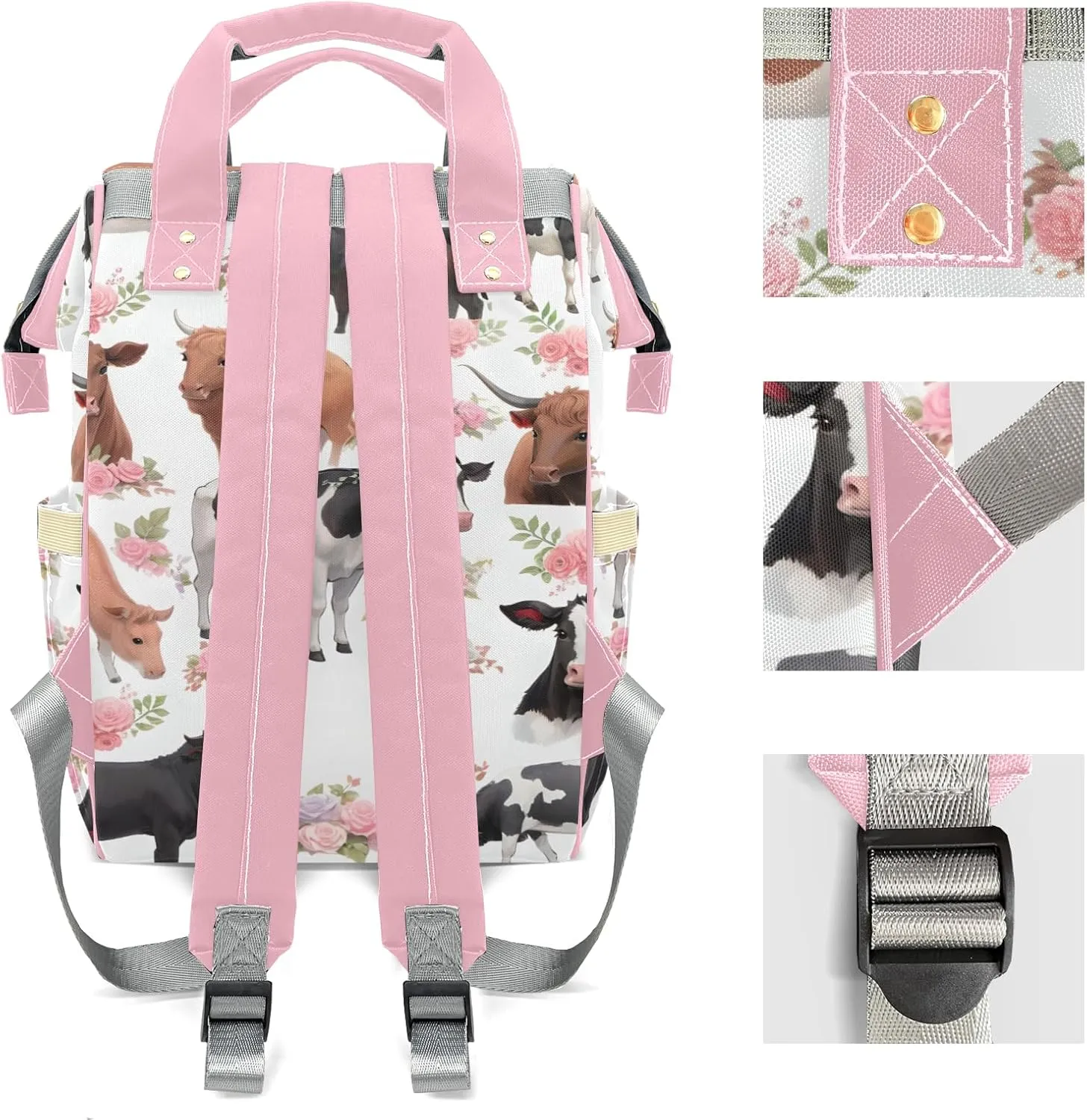 Flower Cow Pattern Personalized Diaper Bag Backpack Name Custom Mommy Nappy Baby Bag Daypack for Mom Dad Gifts