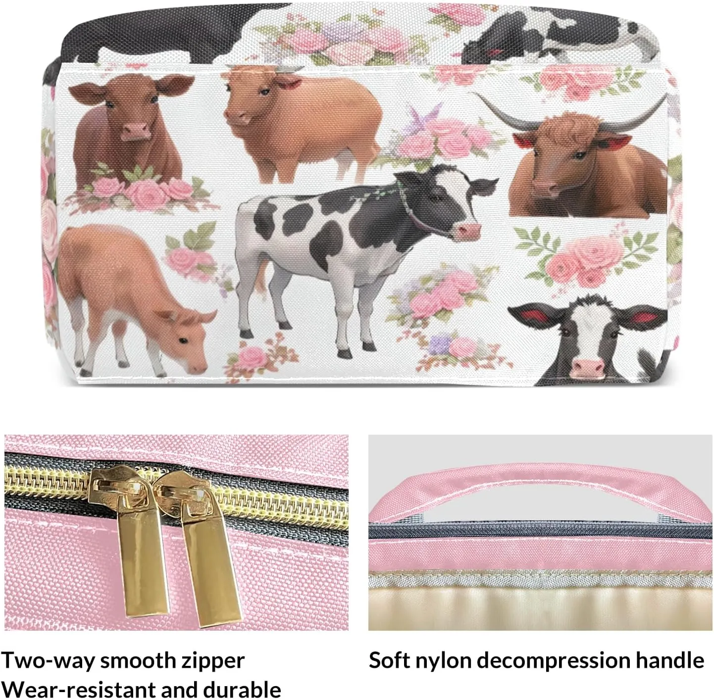 Flower Cow Pattern Personalized Diaper Bag Backpack Name Custom Mommy Nappy Baby Bag Daypack for Mom Dad Gifts