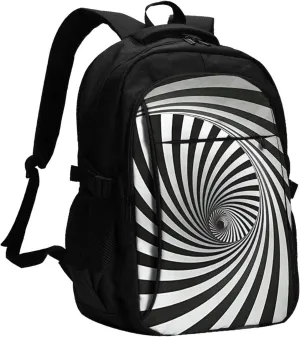 Flowing Monochrome Form Illusion Travel Laptop Backpack,18 Inch Carry on Backpack for Men Women with USB Port, Work Computer Backpack