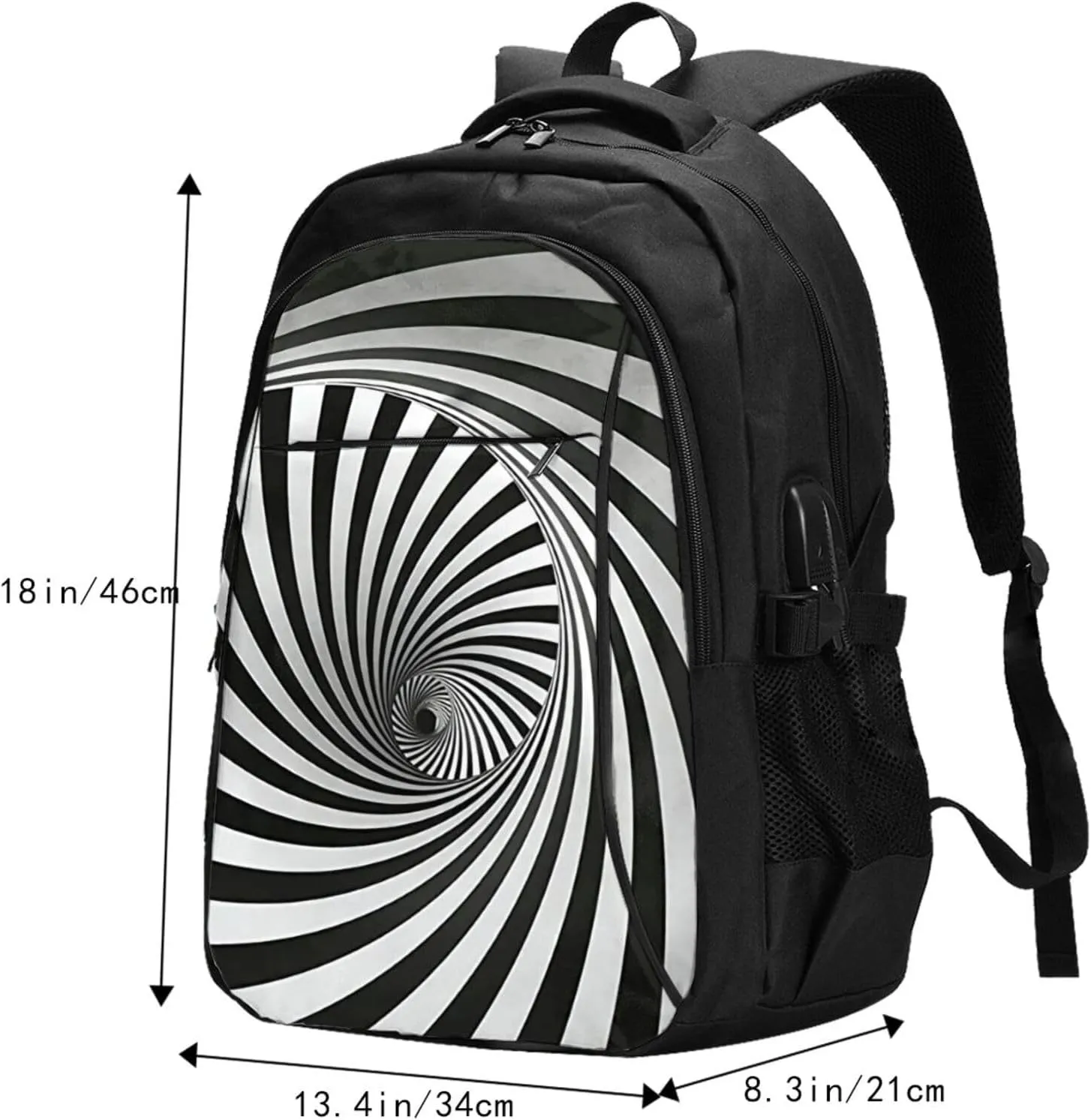 Flowing Monochrome Form Illusion Travel Laptop Backpack,18 Inch Carry on Backpack for Men Women with USB Port, Work Computer Backpack