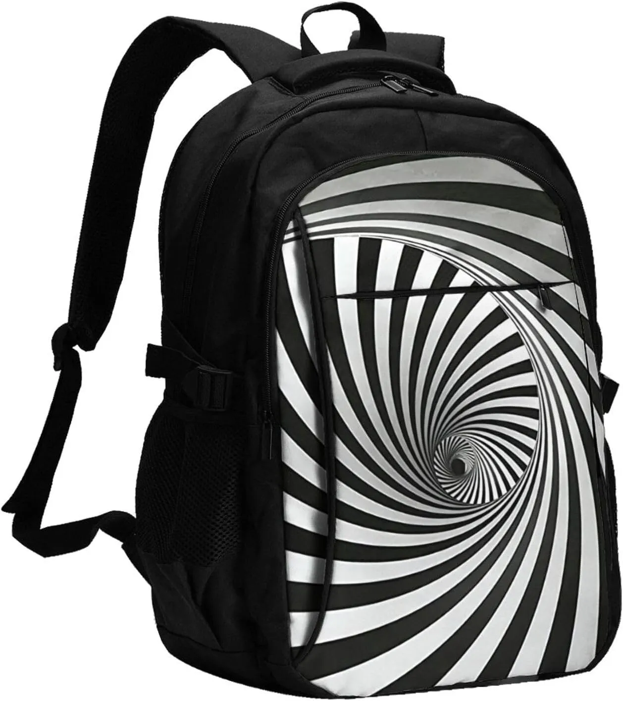 Flowing Monochrome Form Illusion Travel Laptop Backpack,18 Inch Carry on Backpack for Men Women with USB Port, Work Computer Backpack